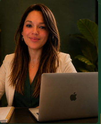 Ana Nascimento, insegnante madrelingua brasiliana con cuffie durante una lezione individuale online di portoghese